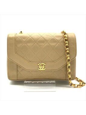 Chanel CC Logo Quilted Single Flap Chain Shoulder Bag Leather Beige
